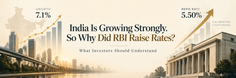 India growth outlook at 7.1% alongside RBI repo rate at 5.50%, illustrating strong economic growth and calibrated monetary tightening.